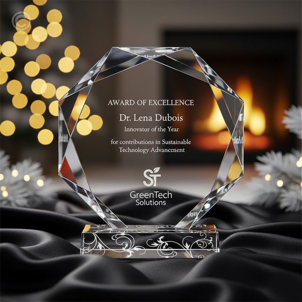 Crystal trophy with beveled edges for premium awards