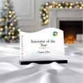 Curved acrylic award with base stand for corporate events