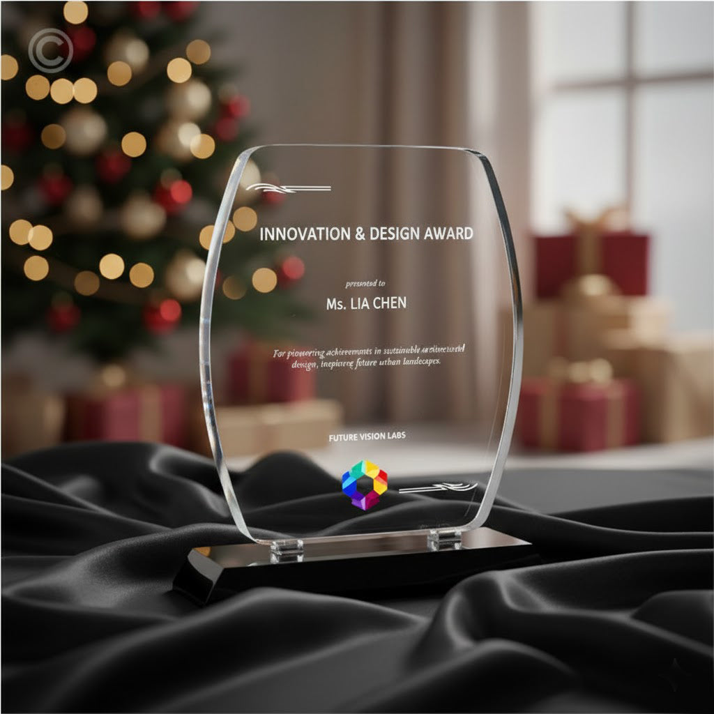 Luxury acrylic trophy with UV printed logo for corporate awards trivandrum